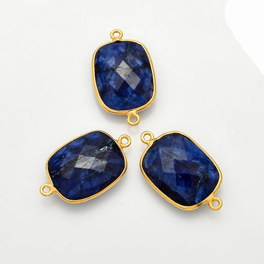 Blue Sppahire 10x14mm Bezel Charm Pendant,Rectangle Shape Gold Plated bezel,Gold Vermeil Bezel jewelry making charm,Gold-Filled bezelcharm