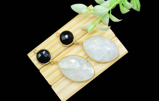 Moonstone Dangle pendants,Handmade jewelry,Black Onyx pendant Charms,Component pendant,Station Link,Multi Gemstone Connector,Bezel Jewelry