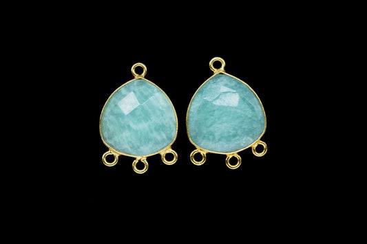 Amazonite Faceted Gemstone 15mm Trillion Shape Charm,Amazonite Charms for necklace Connector,Amazonite Gemstone gold Plating Connector Bezel