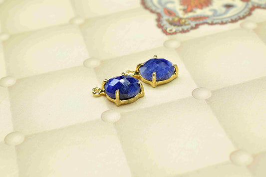 Natural Sapphire 8x10mm Oval Shape Connector,Sapphire Double Bail Connectors,Blue Sapphire Gold Plated Connector,Blue Sapphire Component