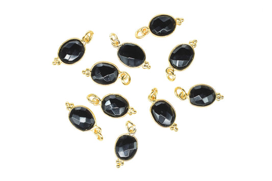 Black Onyx 8x10mm oval Shape Pendant Jewelry/Black Onyx Gold Plated Single Bail Connector jewelry/Black Onyx Gemstone Teardrop Charms,Gift