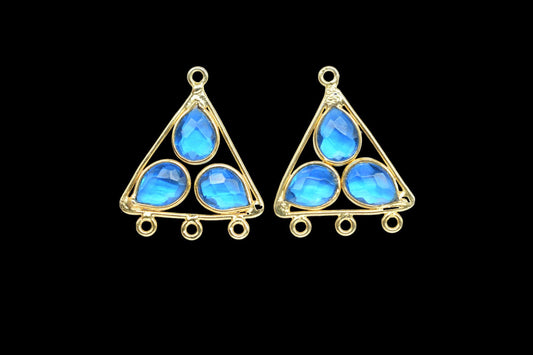 Blue Topaz Teardrop Faceted Bezel Connector,Topaz Tringle Shape Pendant,Topaz Earring Connector,Multi Bail Connector,Topaz Jewelry,B'Gifts