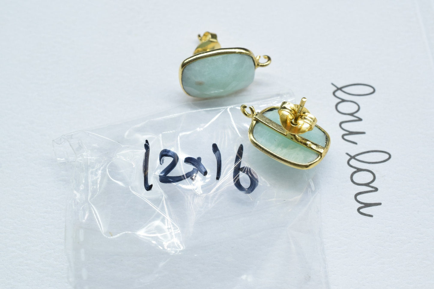 Amazonite 12x16mm Rectangle Earring Connector,Gemstone Stud Ear Post,Rectangle Earring Connector,Bezel frame Connector,Gemstone Connector,