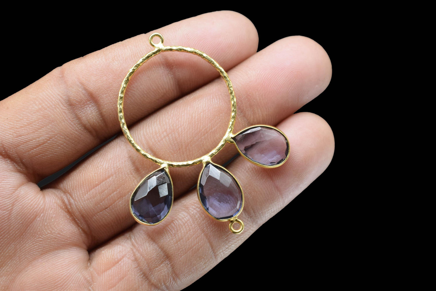 Amethyst Pendant/Gold Plated Jewellery/Connector Jewellery/Purple Gemstone Jewellery/Brass Connector Jewellery/Double Bail Pendant/Gift