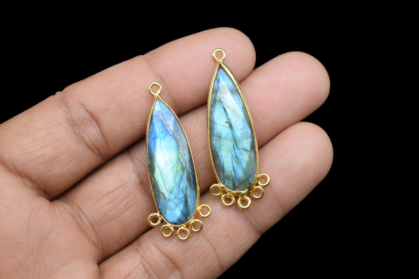 Labradorite 10x30mm Teardrop Bezel Charm/Charms Connector/Handmade Jewellery Connectors/Gemstone Brass Component/Women Jewelry/Gift