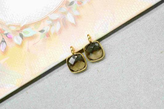 Smokey Quartz 6mm Cushion Shape Component,Gemstone Single Bail Connectors,Finding Cushion Shape Pendant,Gold Plated Earrings,Jewelry Making