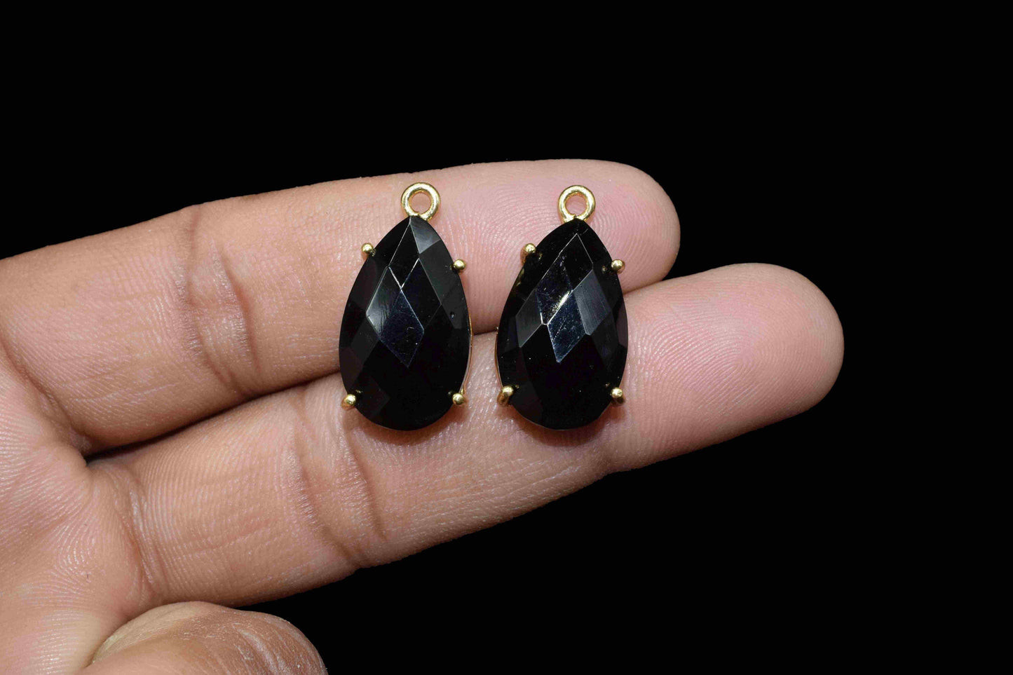 Black Onyx Teardrop Gemstone Single bail connector,Black Onyx Handmade Gemstone Bezel Prong SetPendant,Black Onyx 12x20mm Pear Shape jewelry