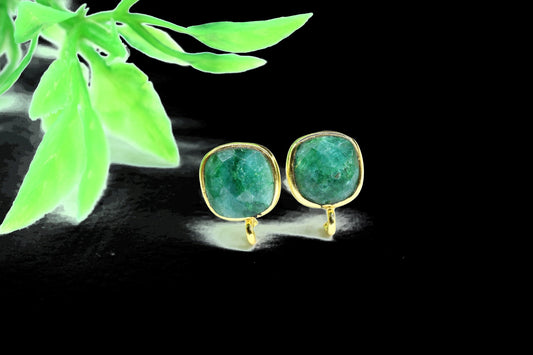 Emerald 8mm Cushion Earring Connector,Jewelry Making Supply,Emerald connectors post studs,Gold Plated Earring Connector,Emerald Studs links