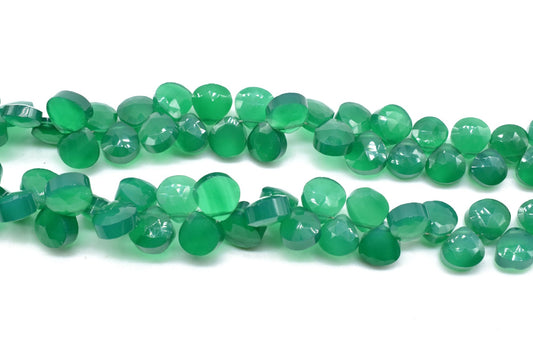GREEN ONYX Heart Shape Briolette,Faceted Briollete strand,8mm Heart Shape Briolette,green color heart shape,jewlry making bead,earring beads