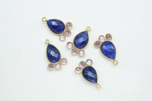 Blue Sapphire 10x14mm Pear shape Bezel charm,Sapphire Pendant,Blue Gemstone connector,Sapphire Charm Jewelry,Cubic zirconia Bezel charm,p011
