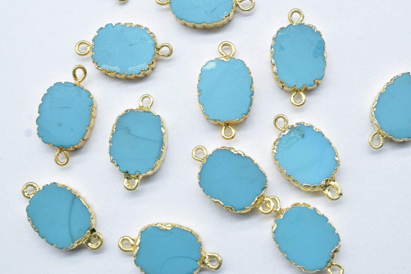 Blue Turquoise Pendant,Gemstone Electroplated,Pendant Jewelry Making Supplies,Double Bail Connector,Handmade Cabechon Pendant Charm necklace