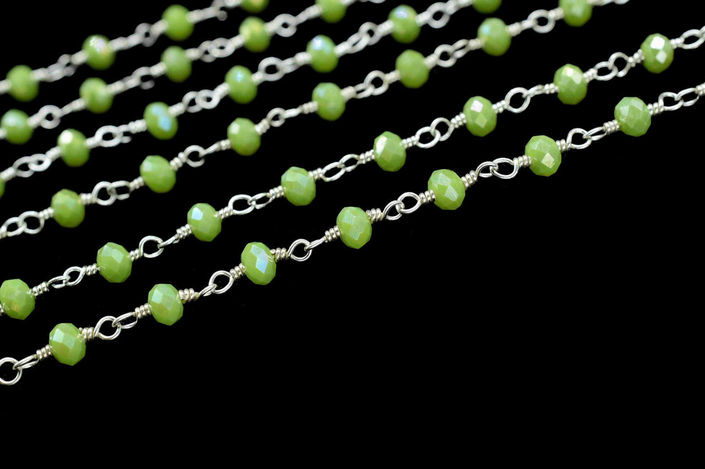 Chrysoprase Beaded Chain,Green Gemstone Rosary Chain,Wire Wrapped Rosary Chain,Green Quartz Stone links,Handmade Rosary Jewelry Making,Gift