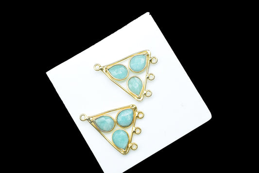 Amazonite Teardrop Faceted Bezel Connector,Natural Gemstone Jewelry,Jewelry Component,Tringle Shape Earring Connector,Multi Bail Connector,