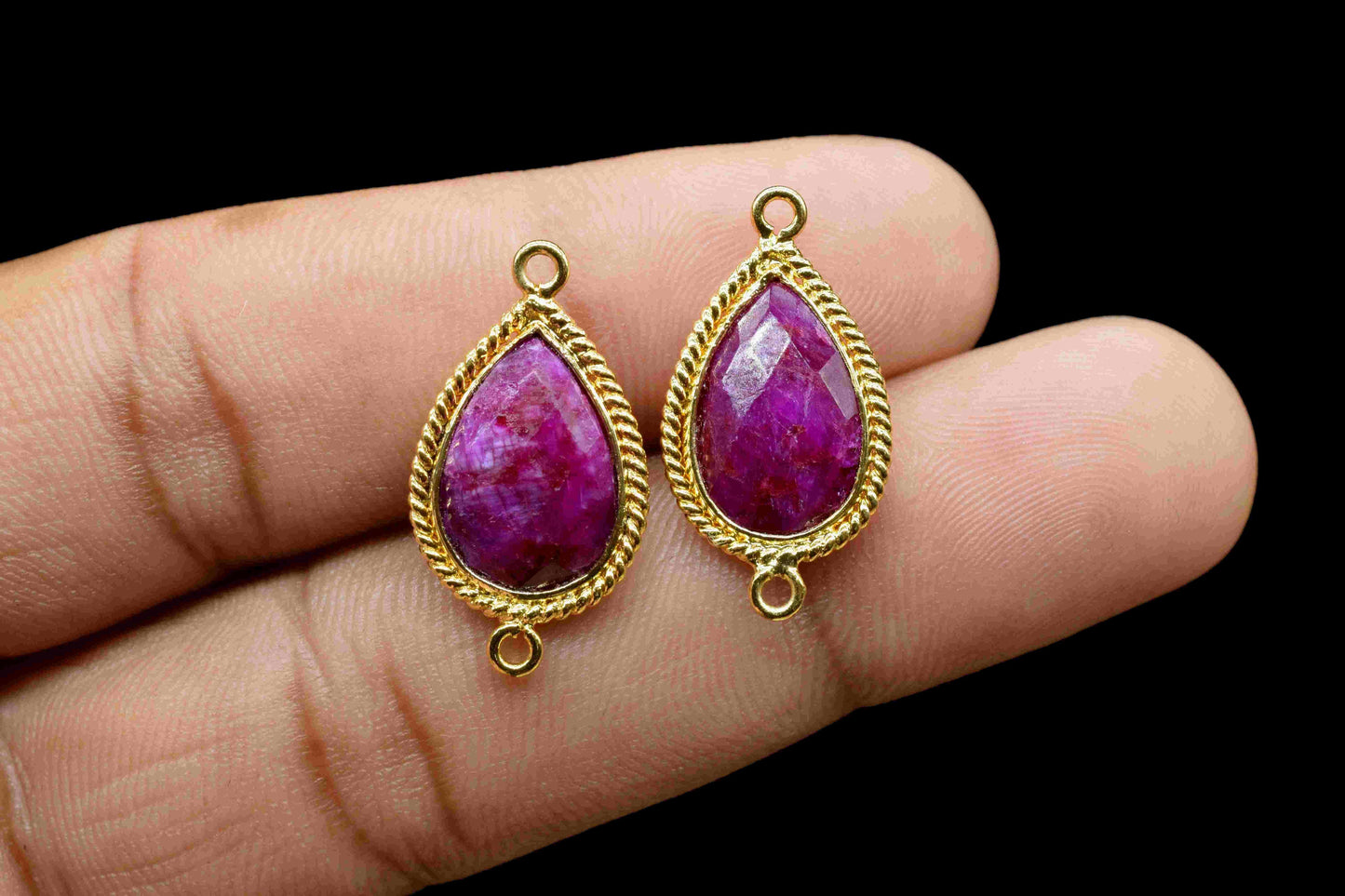 Ruby 9x13mm Teardrop Shape Connector,Gold Plated Link Connectors,Ruby Bezel Charms Connectors,Handmade Connector Jewelry,Ruby Charms Jewelry