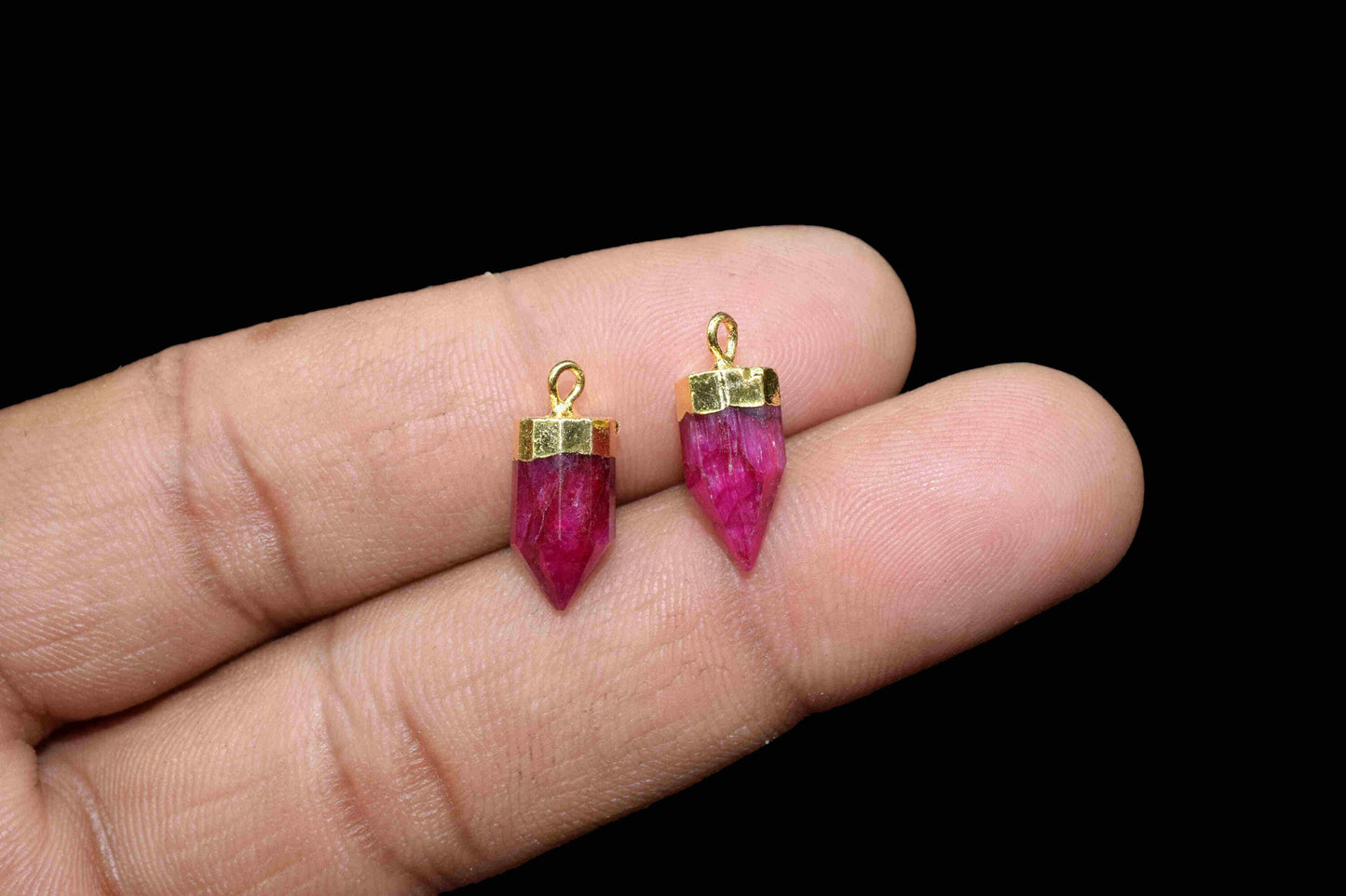 Ruby Gemstone 6x13mm Pencil Shape Connectors,Ruby Gemstone Jewelry making charm,Ruby Faceted Gold Plating Pendant,Ruby connector,Gift