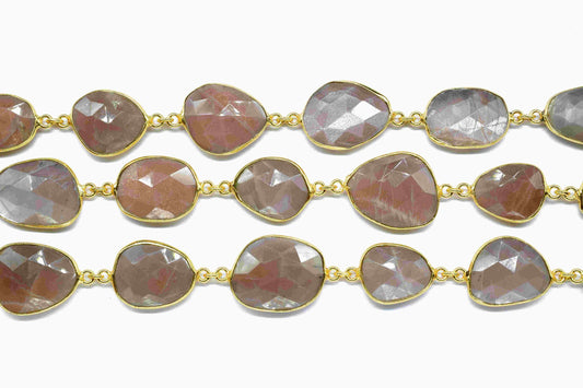 Peach Moonstone Faceted Bezel Connector,Peach Moonstone Jewelry,Moonstone Bezel Chain,Gemstone Irregular Shape Connector Chain,JewelryMaking