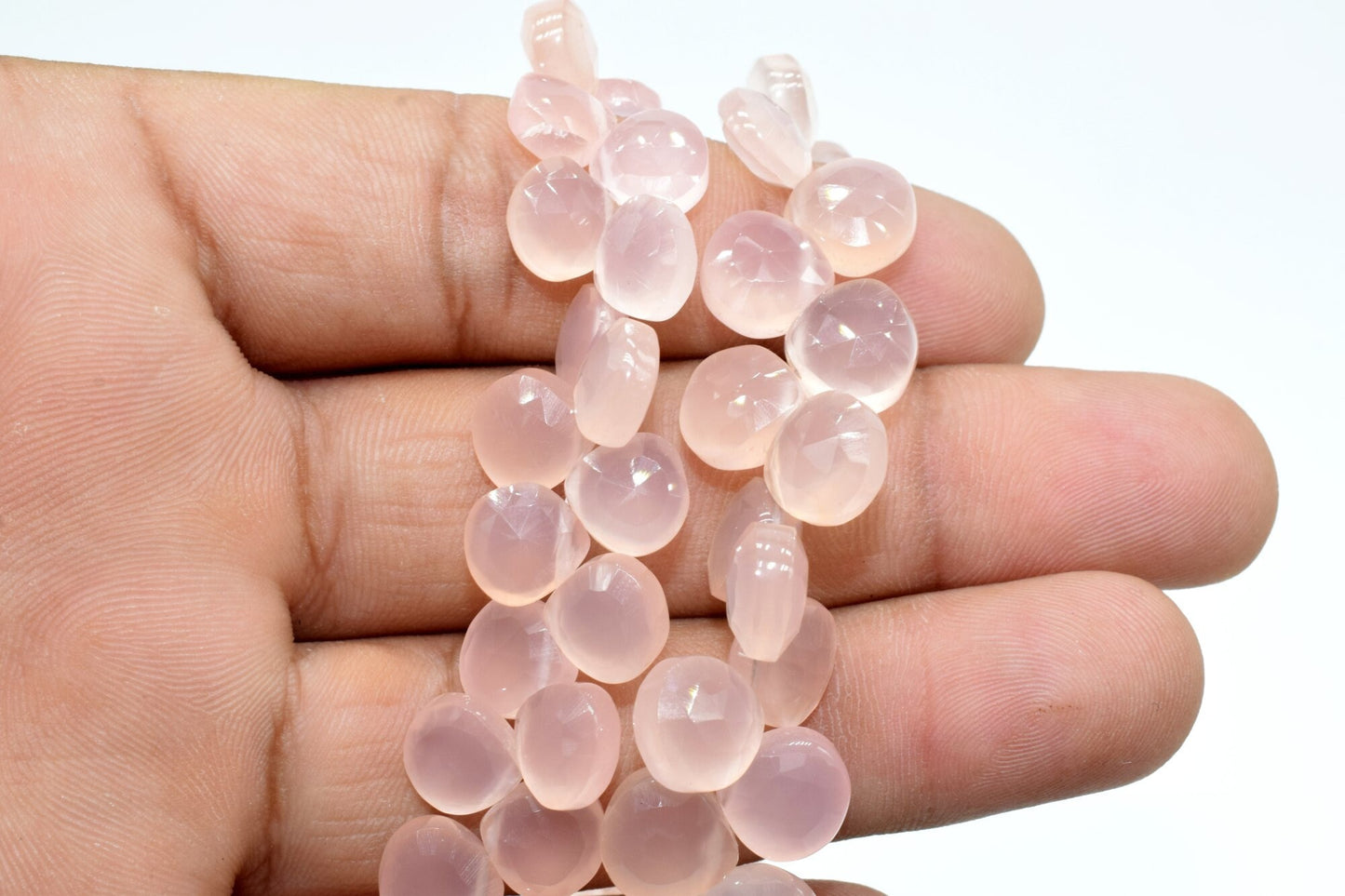Pink Chalcedony Faceted Heart Shape,pink Chalcedony Briolettes,10mm pink heart shape,faceted heart shape strand,8'' pink Chalcedony strand,