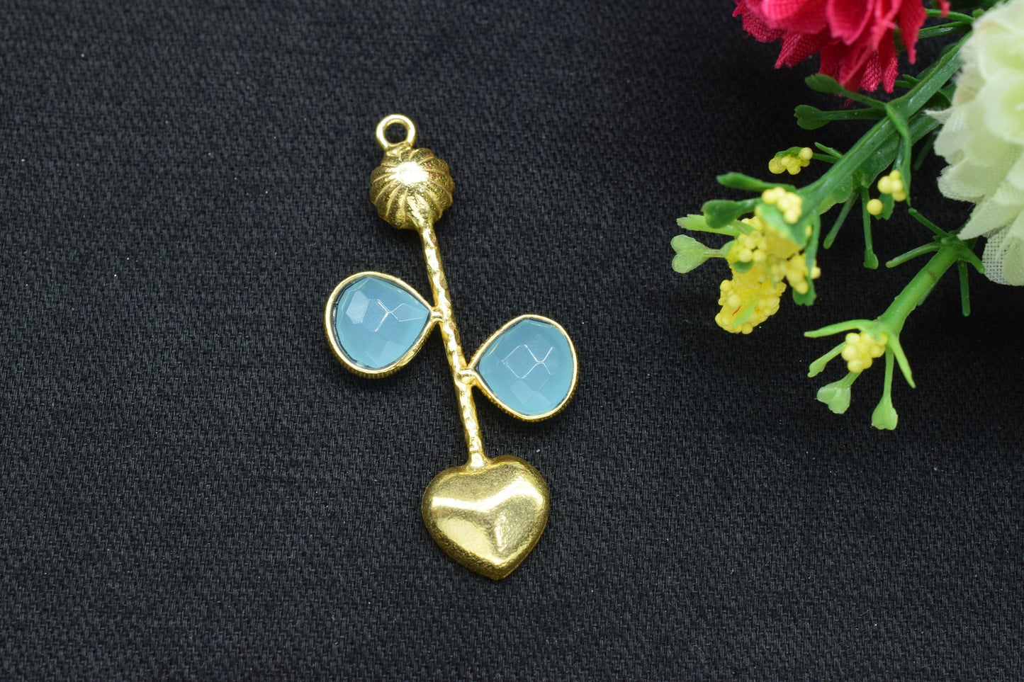 Aqua Chalcedony Pendant/Gemstone Component/Faceted Cut Peach Aqua Chalcedony/Single Bail Charm/Necklace Pendant/Heart Shape Charm/Gold Plate