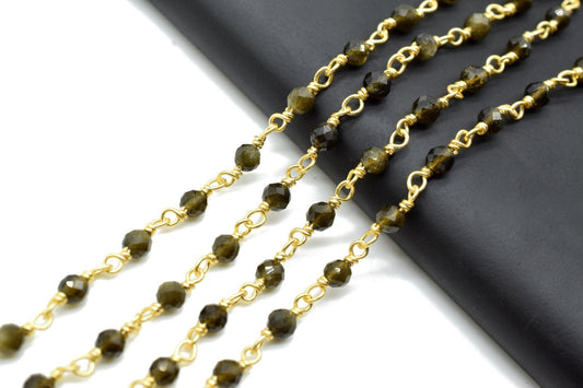 Cats eye 3mm Beaded Chain,Wire Wrapped Chain Faceted Rondelle Bead,Beautiful Cats Eye Beaded Chain 3-3.5mm Rosary Chain,Beaded Chain by Foot