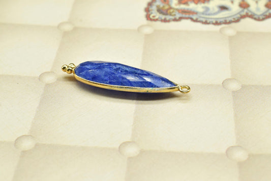 Blue Sapphire 10x30mm Bezel charm,Bezel Link Supplies,Blue Sapphire Jewelry Making,Brass Connector Pendant,GemstoneTeardrop Sapphire Pendant