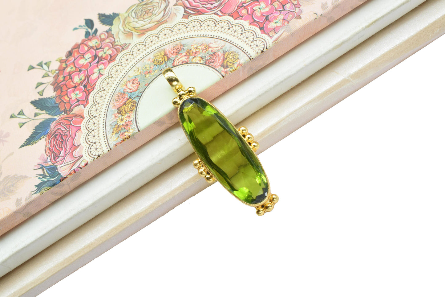 Peridot Designer Pendant,Green Gemstone Pendant Charm,Loop Pendant,Brass Pendant,Vermeil Pendant Jewelry,Handmade Carft,Statement Pendant