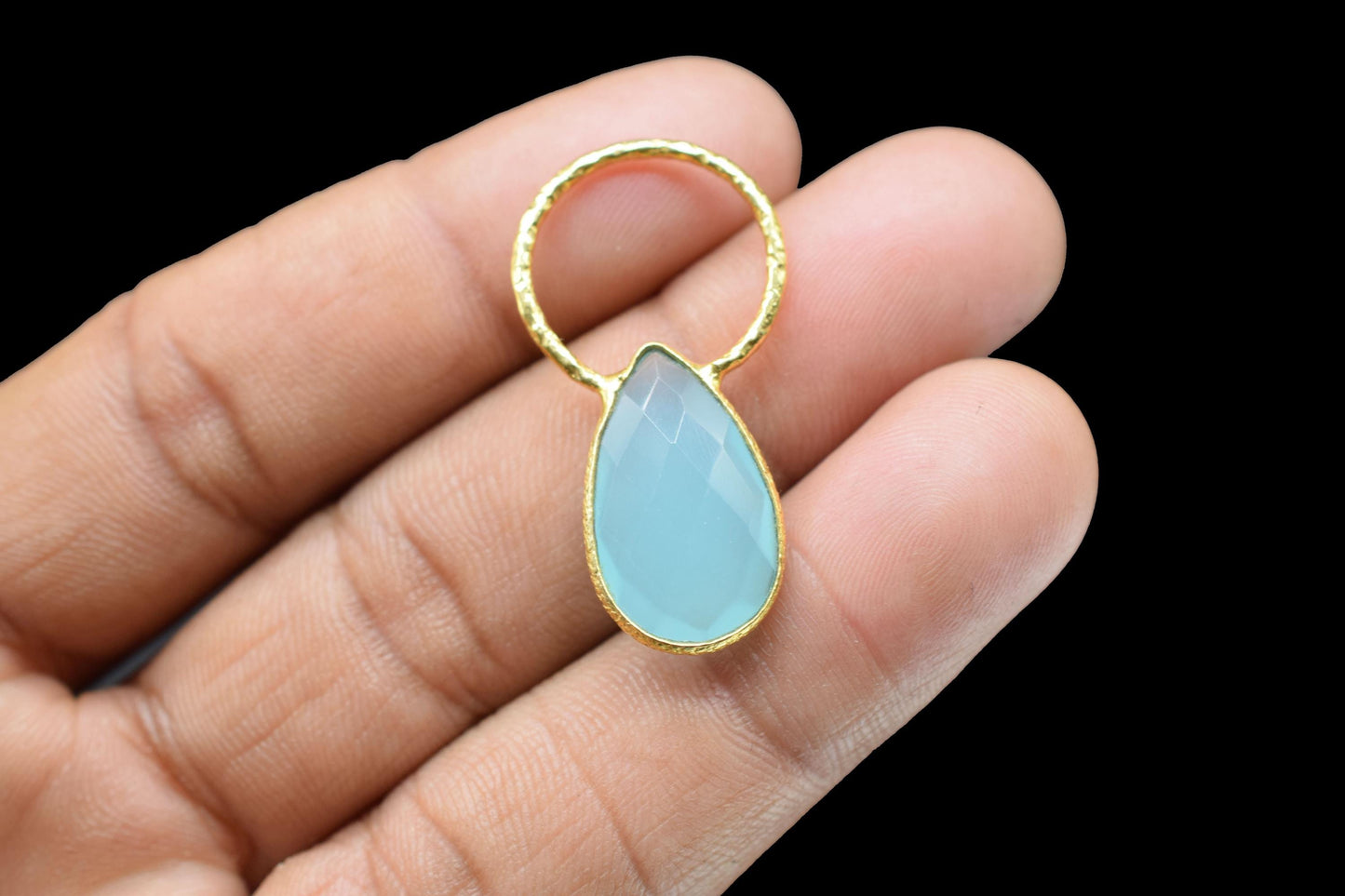 Aqua Chalcedony Jewelry Pendant/Aqua Charms Pendant/Gold Plated Jewelry/Brass Connector Charms/Handmade Jewelry/Women Jewelry/B'day Gift
