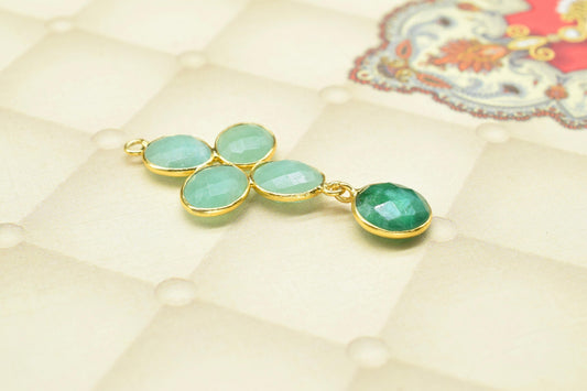 Amazonite Earring Connector,Handmade Component Jewelry,Station Link Connector,Emerald Pendant Jewelry,Mixed Gemstone Bezels Pendant Charm