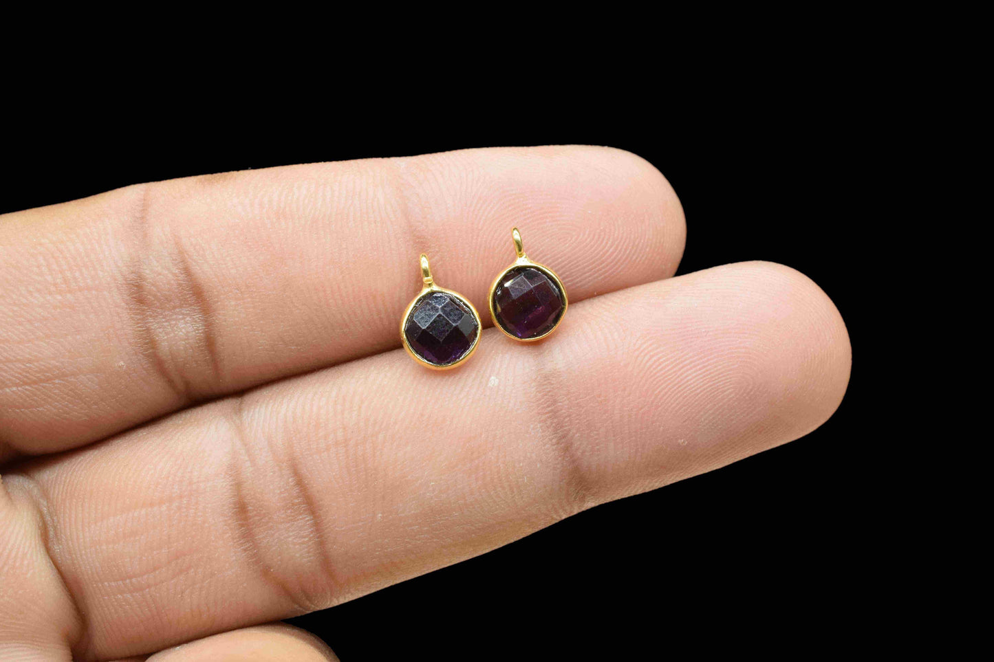 Amethyst 6mm Round Shape Pendant,Amethyst ComponentJewelry,Gemstone Earring,ComponentJewelry,Purple Stone Connector Charms Checker Cut Stone