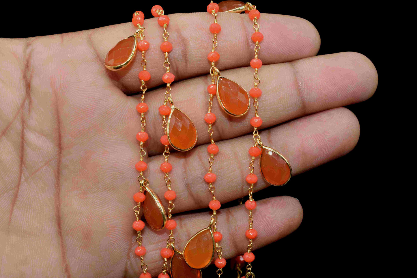 Carnelian 8x12mm Teardrop Shape Bezels Chain,Carnelian Beads Faceted Chain,Carnelian Beads Handmade Bezels Link Jewelry,Jewelry Making Chain
