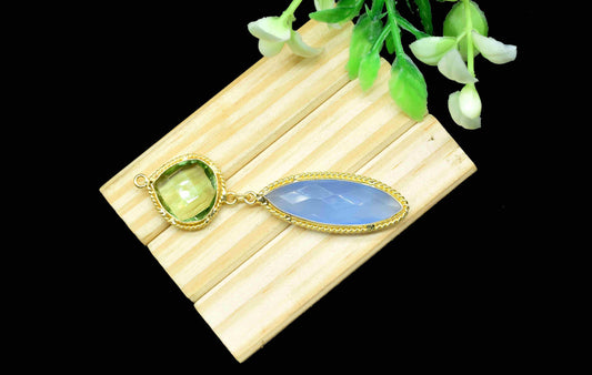 Green Amethyst Pendant Charms , Blue Chalcedony Dangle Earring Component , Multi Gemstone Dangle Earring , Component Jewelry , B'day Gift