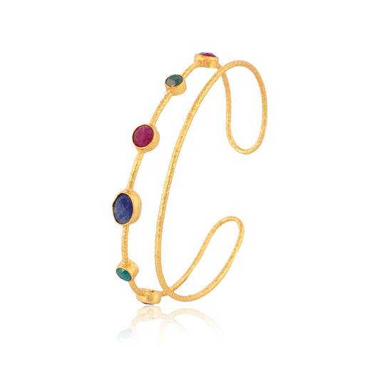 Multi Gemstone Bangle/Handmade Bangle/Hoop Bangle/Matte Bangle/Vermeil Emerald Bangle/Gold Plated Bangle/Ruby Bangle/Blue Sapphire Bangle