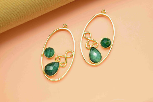 Emerald Gemstone Dangle Component,Emerald 7x10mm Teardrop Shape Component,Gemstone Earring,Finding Oval Necklace,Component Jewelry,Connector