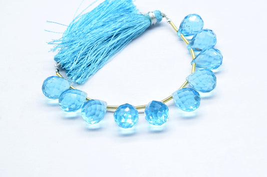 Sky Topaz Teardrop Shape Briolette, 10x14mm Drop Beads , Sky Topaz Faceted Drop Shape Briolette , AAA Quality Briolette Beads