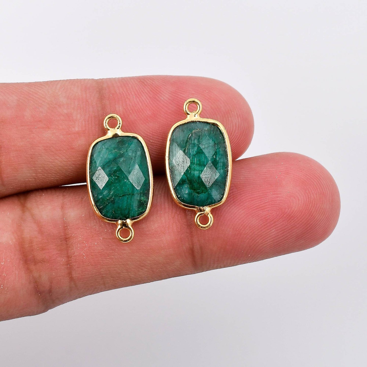 Emerald 10x14mm Bezel Charm Connector,Rectangle Shape Gold Plated bezel,Gold Vermeil Bezel,Emerald jewelry making charm,Gold-Filled bezel
