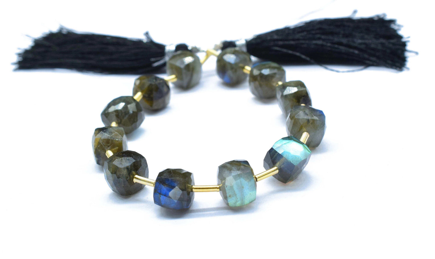 Flashy Labradorite Faceted Box Strand,8 to 9mm Square Faceted Beads,Labradorite 3D Cube Bead,Labradorite Box strand,Labradorite Fancy shape