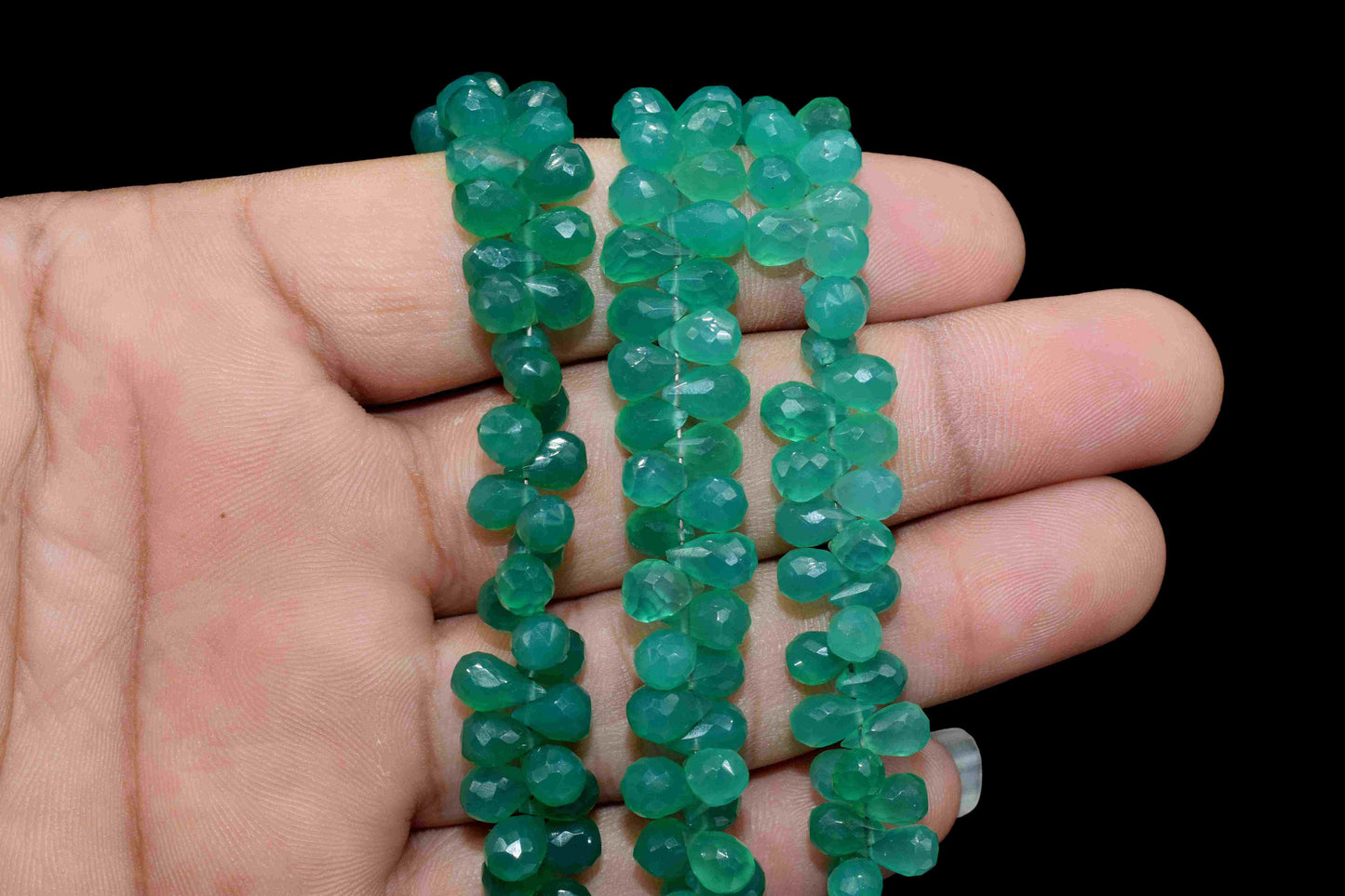 Green Onyx Faceted Teardrops Briolettes, Green Onyx Faceted Tear Drops 5x6.5mm To 6x9mm Beads, 8 Inches Green Beads Strands, Gemstone Beads