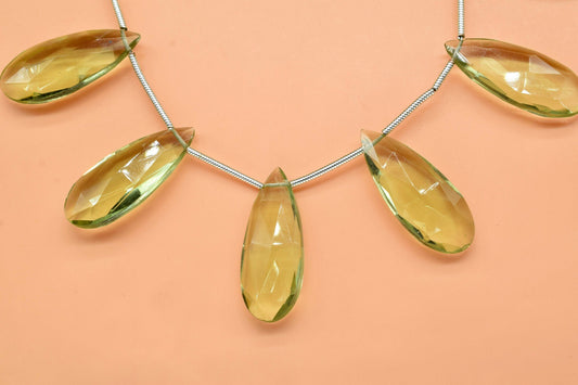 Green Amethyst Quartz Faceted Pear Shape Briolettes,10x25mm teardrop Briolettes,Faceted Briolette Line,Jewelry making pear,gemstone beads