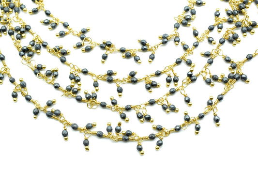 Pyrite 2mm Cluster Rosary Chain,Pyrite Rosary Faceted Chain,Wire Wrapped Beaded Chain By Foot,Unqiue beaded Chain,Pyrite Dangling Chain,