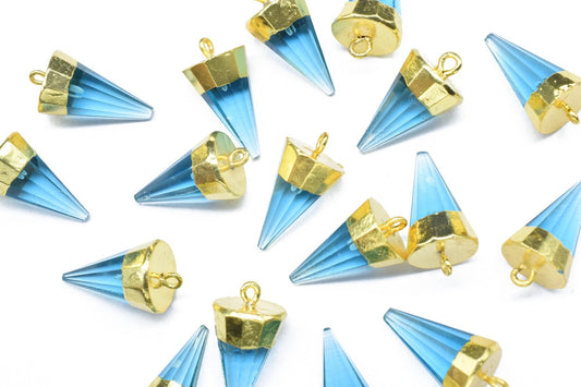 Sky Topaz Spike Point Connector,Handmade Triangle Electroplated Pointed Charm,Sky Topaz Pendant Jewelry Making,Gemstone Single Bail Pendant