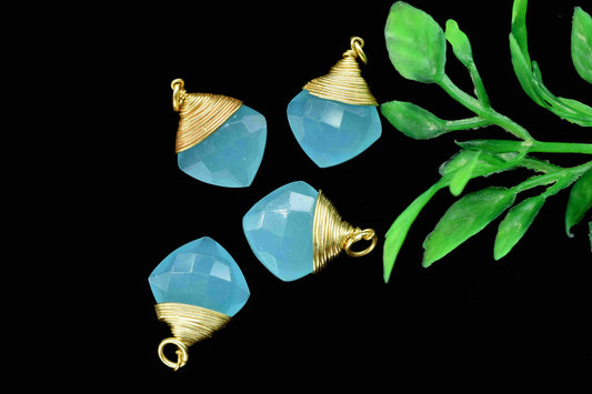 Aqua Chalcedony Square Faceted Connector,Gemstone Wire Wrapped Pendant,Loop Connector,Pendant Jewelry,Wire Wrapped Necklace,Aqua Jewelry