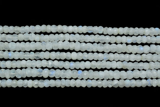 Moonstone Faceted Handcut Beads,Natural Bright Rainbow Moonstone Rondelle Faceted Beads,Loose Strand Beads,Moonstone handmade beads string,