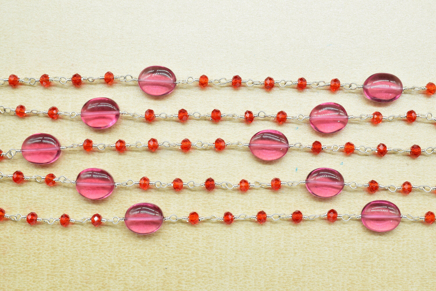 Pink Tourmaline Oval Shape Rosary Chain,Garnet Beaded Rosary Chain,Finding Wire Wrap Necklace Chain,Garnet Rosary Chain,Jewelry Making Gift