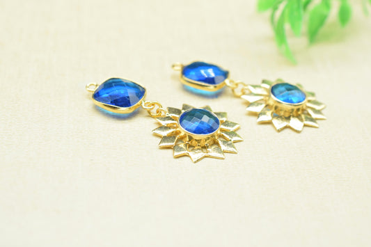 Blue Topaz Bezel Charms/Station Bezel Link Pendant/Prong Bezel Jewelry/Earring Connector/Handmade Jewelry/Blue Topaz Pendant/B'day Gift