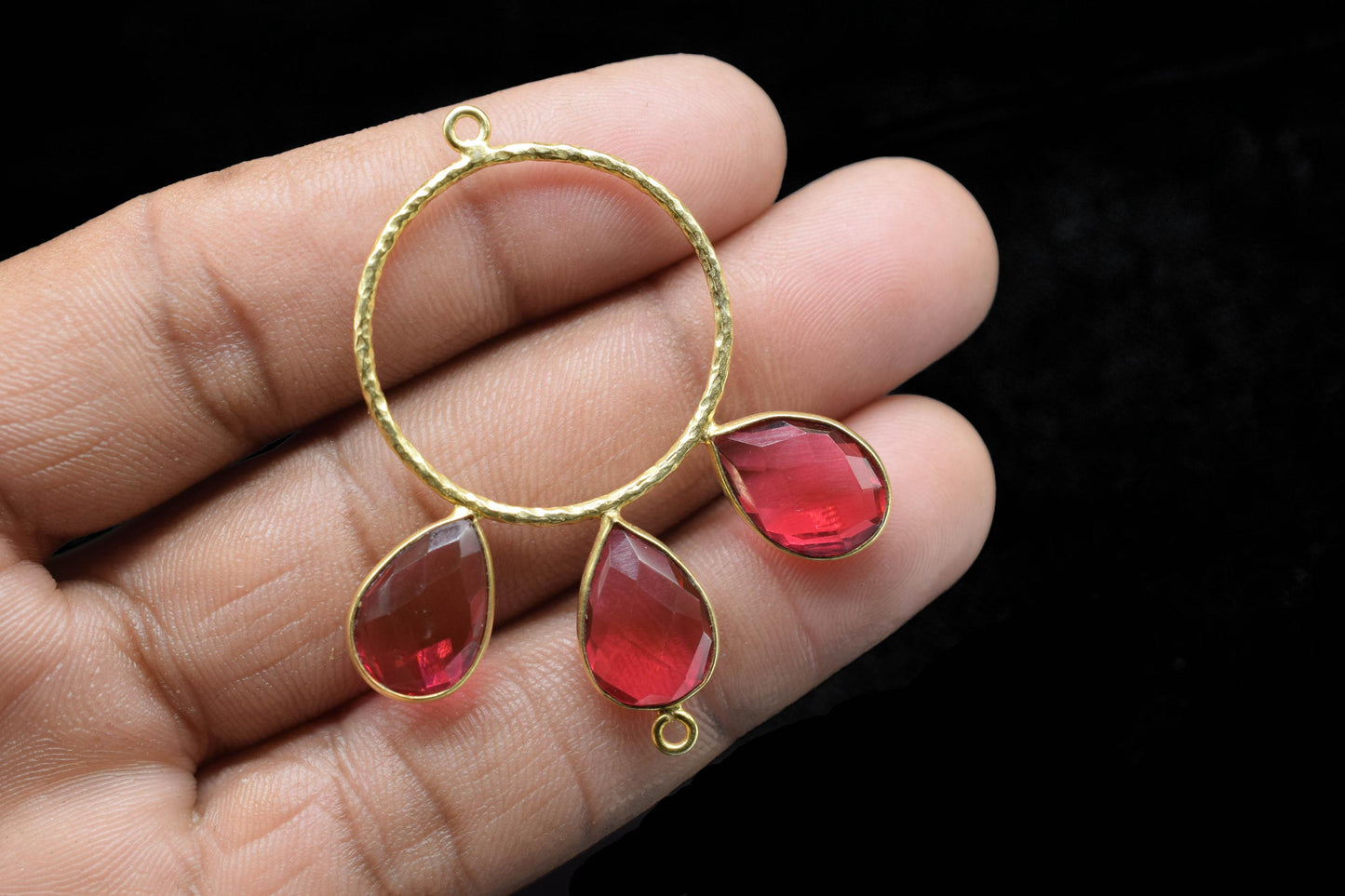Pink Tourmaline Pendant/Gold Plated Jewellery/Connector Jewellery/Pink Gemstone Jewellery/Brass Connector Jewellery/Double Bail Pendant/Gift