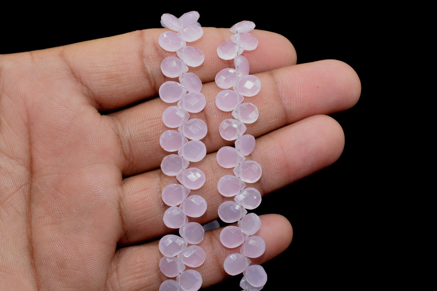 Pink Chalcedony 6x8mm Pear Shape Briolettes,Micro Faceted Pear Shape Beads,7Inch Strand,Rose Quartz Faceted Teardrop,Jewelry Making Gemstone