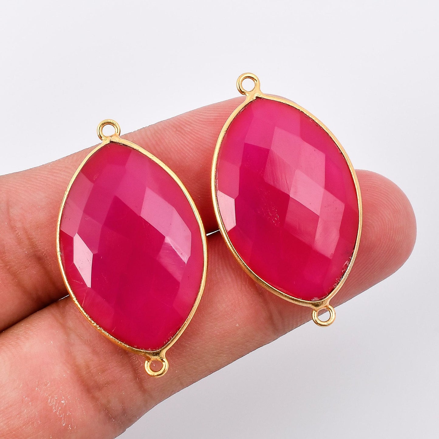 Pink chalcedony 20x30mm Marquise Bezel double connector,Chalcedony Gold Plated bezel,chalcedony Bezel,Gold Vermeil Bezel, Gold-Filled bezel