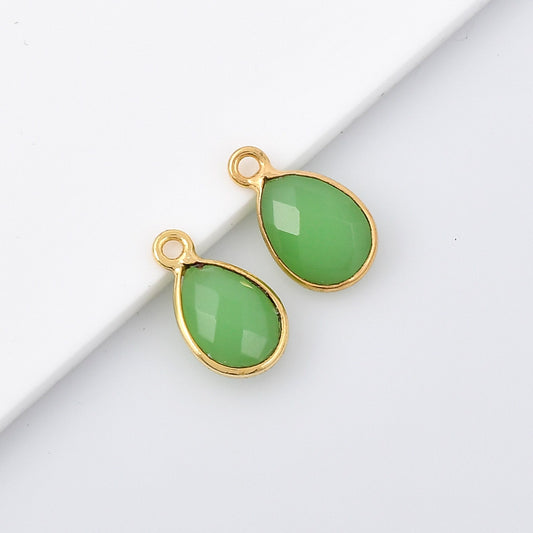 Chrysoprase 9x13mm Bezel charm,Chrysoprase Teardrop Gold Plated bezel,Gold Vermeil Bezel,jewelry making charm,Gold-Filled bezel
