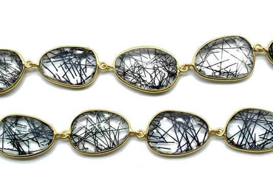 Black Rutile Gold plated Bezel Connector Chain,Black Rutile Faceted Bezel Link Chain,Black Rutile Free form bezel connector chain,jewelry