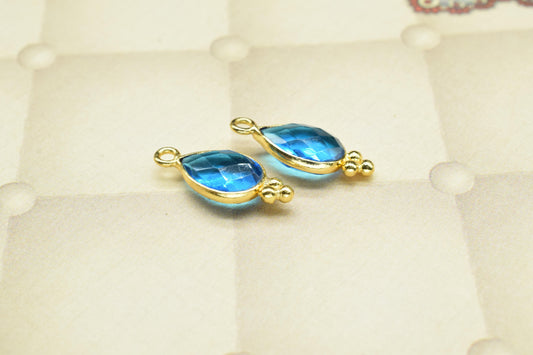 Blue Topaz Quartz 7x10mm Teardrop Shape Pendant Jewelry,blue Topaz Gold Plated Single Bail Connector jewelry,Topaz Gemstone Teardrop Charms