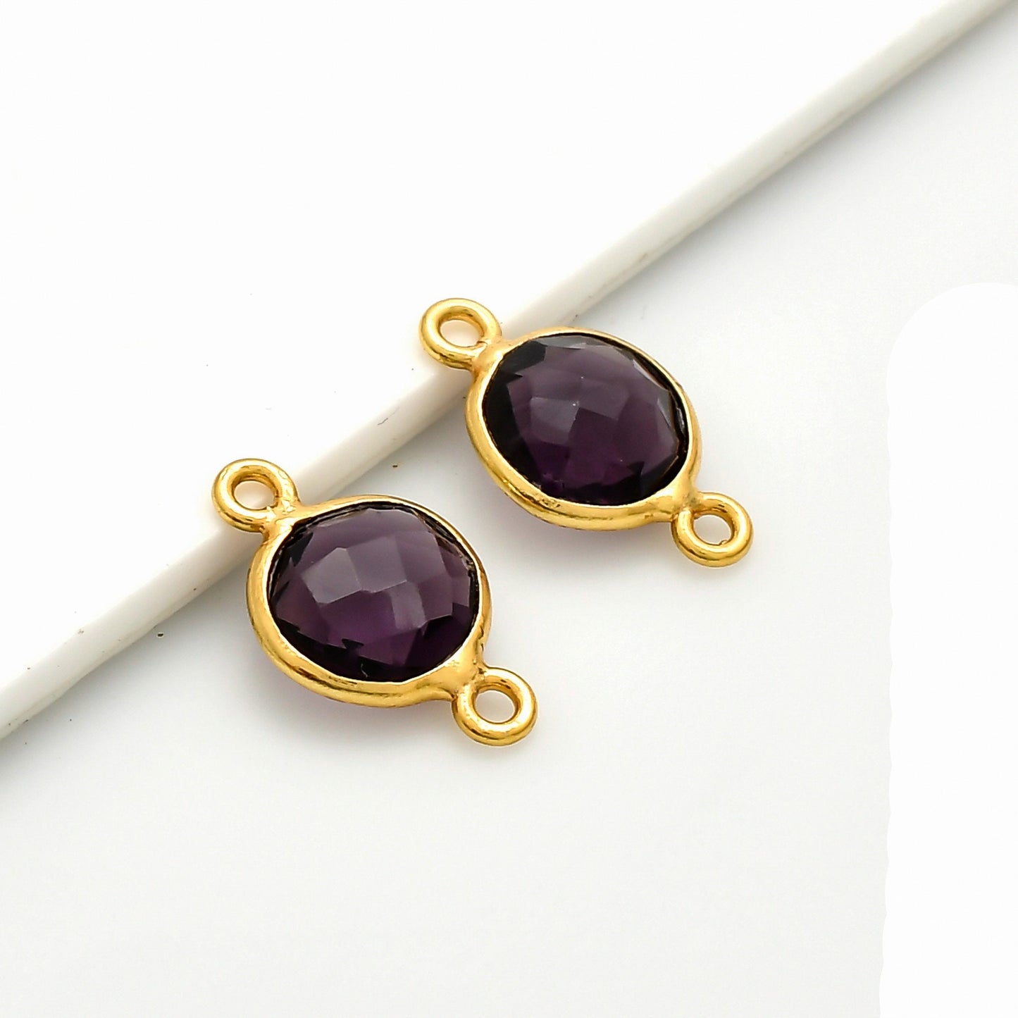 Amethyst charms,Amethyst double connector charms,jewelry making charms,Gemstone connector,Brass charms,Gold plated charms,Jewelry supplies